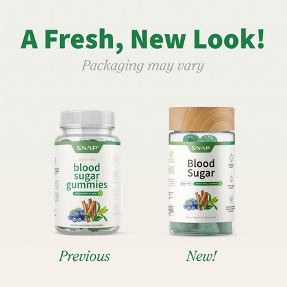 Snap Supplements Blood Sugar Gummies, Green Apple, 60 Sugar-Free Gummies | Support Already Healthy Blood Sugar Levels, with Cinnamon Bark, Blueberry Fruit Extract, Quercetin, (Packaging May Vary)