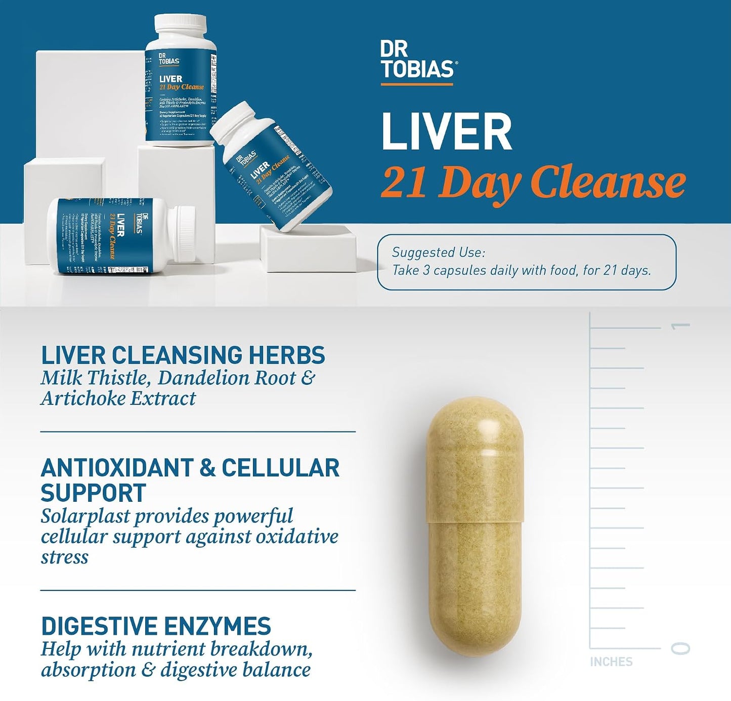 Dr. Tobias Liver 21 Day Cleanse 63 Capsules | Herbal Liver Detox Cleanse | Liver & Digestive Support | Milk Thistle + Dandelion + Artichoke | SOLARPLAST + Enzymes | 21-Day Program