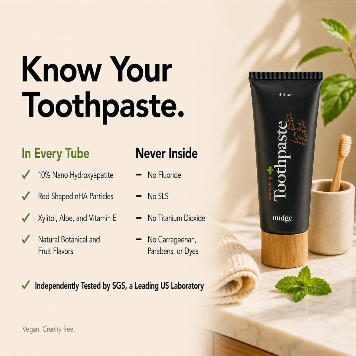 Nudge Whitening Kit with 10% Nano Hydroxyapatite Toothpaste 4.5 oz & Whitening Gel Pen 2 ml – Fluoride Free, SLS Free