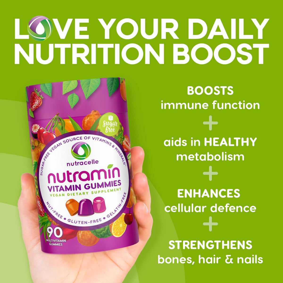 NUTRAMIN Daily Vegan Keto Multivitamin Gummies Vitamin C, D2, and Zinc for Immunity