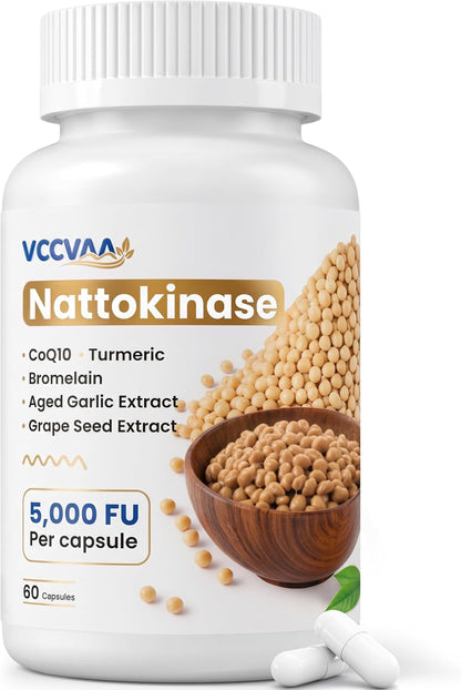 Nattokinase Supplement 5,000 FU per Capsule (10,000 FU per Serving) with CoQ10, Red Yeast Rice, Vitamin K2, Bromelain & Herbal Blend - Heart, Circulation & Vascular Support - 60 Veggie Capsules