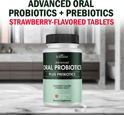 Oral Probiotics Supplement with Prebiotics, Strawberry Flavor, 60 Tablets