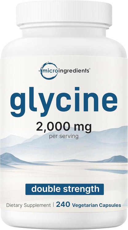 Glycine 2,000mg Per Serving, 240 Veggie Capsules | Free Form | Double Strength Amino Acids | Restful Sleep and Neurotransmitter Support Supplements | Non-GMO, Gluten Free