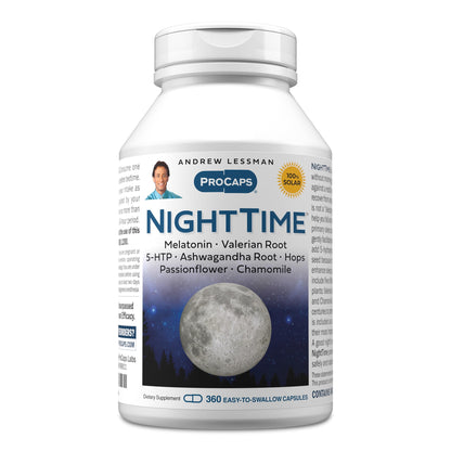 Andrew Lessman ProCaps Night Time Sleep Support 3mg Melatonin 60 Capsules | 3mg Melatonin with 5-HTP, Ashwagandha & five calming botanicals. Designed for restful sleep without morning grogginess.