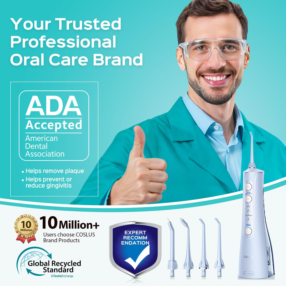 COSLUS ADA Accepted C50 Water Dental Flosser, 4 Modes 5 Power Levels, Pink