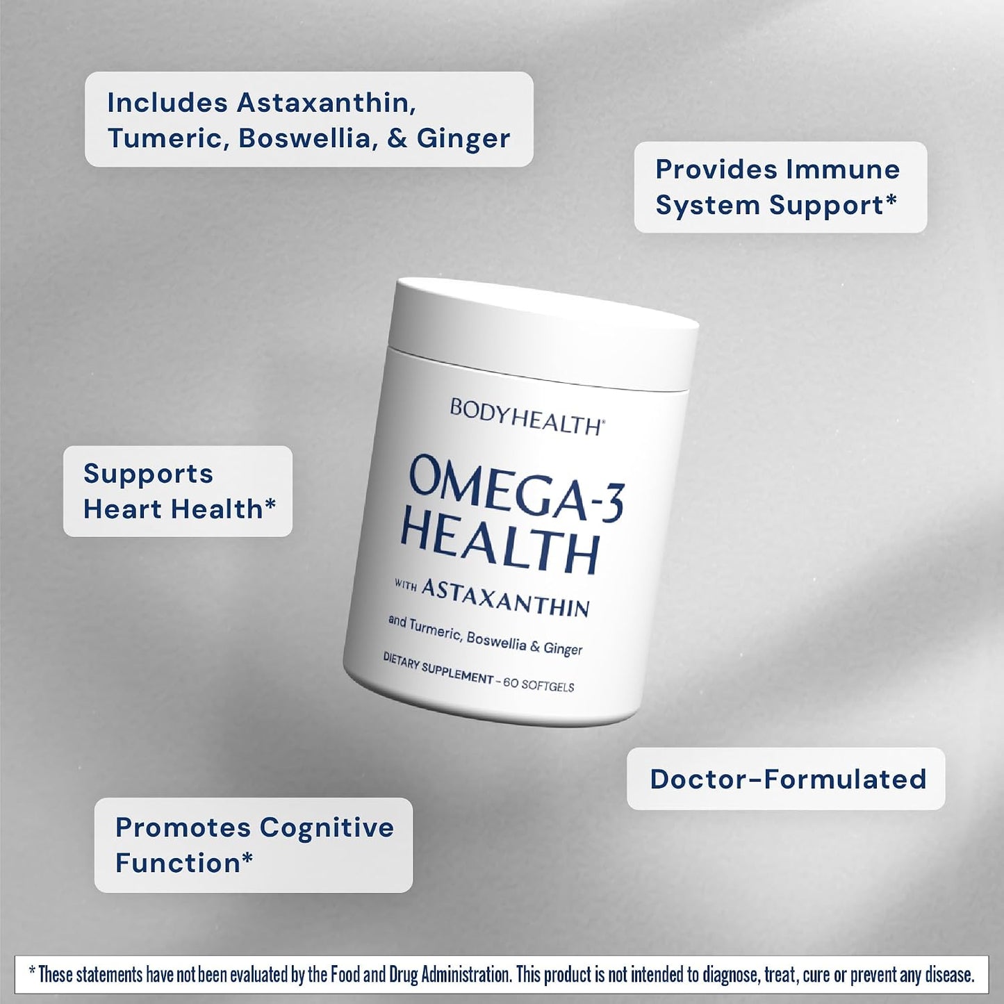 BodyHealth Omega 3 Health, Fish Oil Supplement for Women and Men, Heart and Brain Health, Fish Oil Pills, Fatty Acid Supplements, Omega 3 Vitamins - 60 Soft Gels