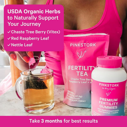 Pink Stork Organic Fertility Tea for Women, Sweet Mint, 15 Sachets | USDA Organic Herbs, Chaste Tree Berry (Vitex), Red Raspberry Leaf, Hormone Balance Support, Caffeine Free, 30 servings