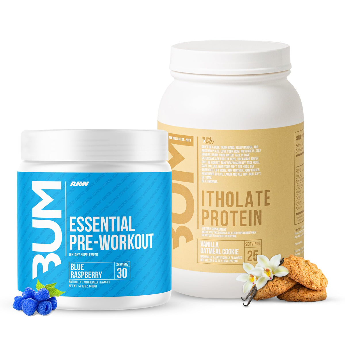 RAW Whey Isolate Protein Powder & Essential Pre-Workout Powder Bundle (Vanilla Oatmeal