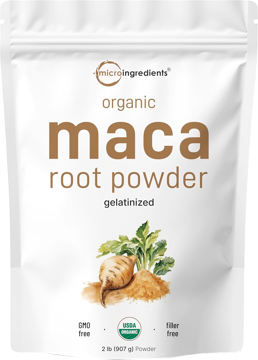 Micro Ingredients Organic Maca Root Powder, 2 Pound, Gelatinized for Better Absorption, Rich in Antioxidants, No GMOs, Vegan Friendly and Peru Origin