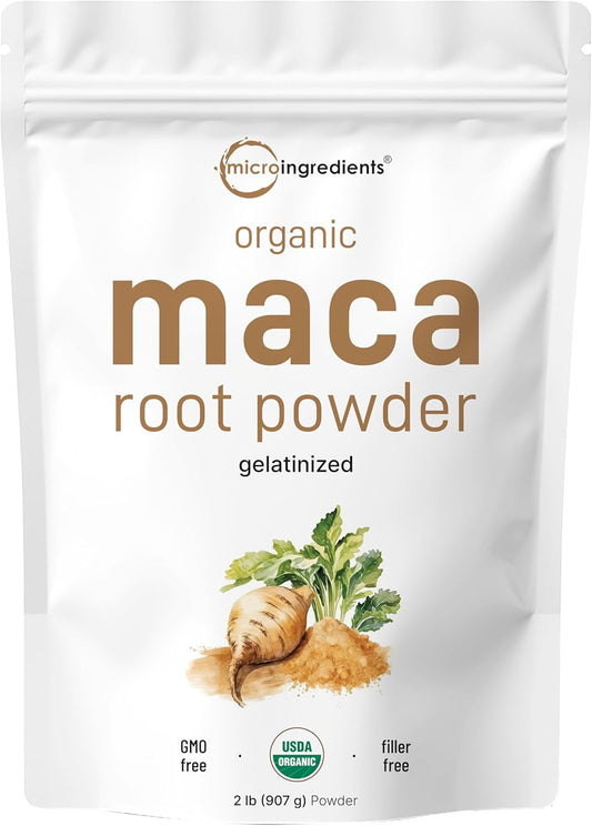 Micro Ingredients Organic Maca Root Powder, 2 Pound, Gelatinized for Better Absorption, Rich in Antioxidants, No GMOs, Vegan Friendly and Peru Origin