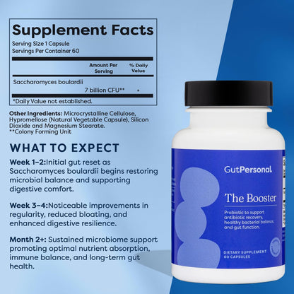 GutPersonal The Booster Targeted Probiotic for Gut Health: Support The Immune System with 5 Billion CFU Saccharomyces Boulardii, Capsules, 30 Servings