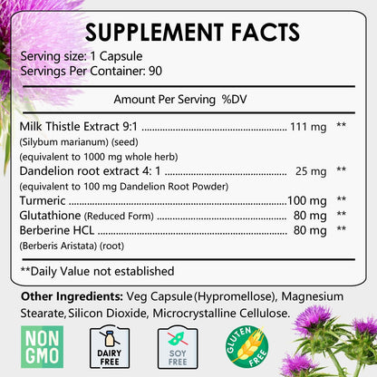 CANLIST Milk Thistle Capsules 1000mg, Potent 9:1 Extract, Liver Health Support, Detox & Cleanse, Antioxidant & Gut Health, Non-GMO, Gluten-Free, 90 Capsules