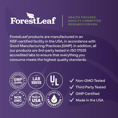 ForestLeaf L Theanine Supplement - L-Theanine 200mg with Ashwagandha and Magnesium for Focus, Stress Relief & Relaxation - Non-GMO & Gluten Free - 100 Caps
