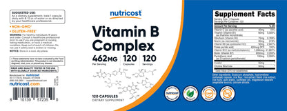 Nutricost High Potency Vitamin B Complex 462mg, 120 Capsules - with Vitamin C - Energy Complex