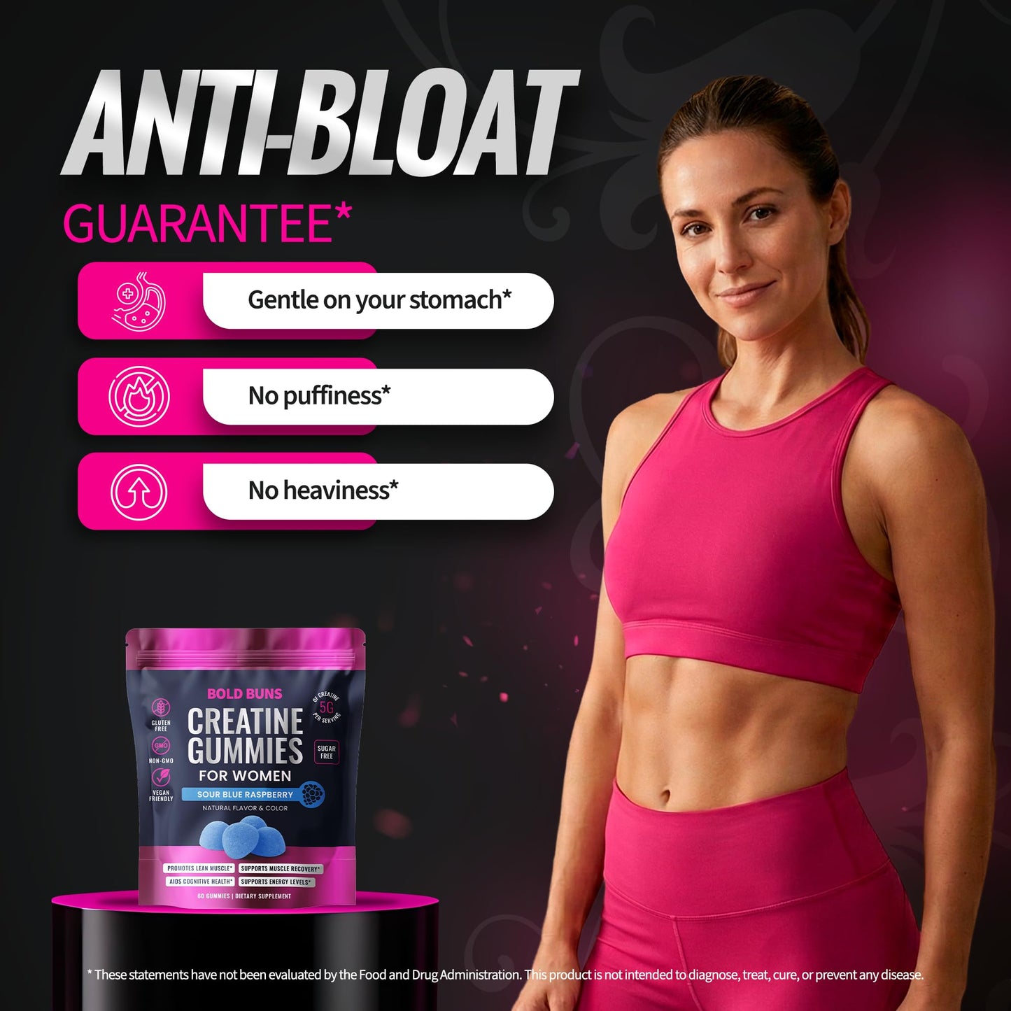 Bold Buns Creatine for Women – Supplement with Collagen & BCAA – Supports Muscle Development, Post-Workout Recovery, Skin Elasticity, Healthy Hair & Nail (30 Servings, Unflavored)