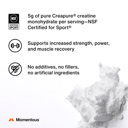 Momentous Creatine Monohydrate Powder - Creatine Powder - Supports Strength, Lean Muscle, & Recovery for Men & Women - NSF Certified for Sport - 5 g per Serving - 90 Servings