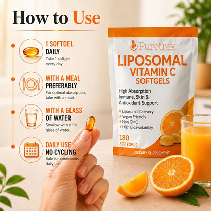Liposomal Vitamin C 1000mg Softgels, 180 Vegan Softgels, High Absorption Vitamin C Supplement with Zinc, Acerola Cherry, Quercetin & BioPerine, Immune, Skin & Antioxidant Support, Made in UK