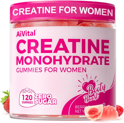 AiVital™ Creatine Gummies for Women, 5g Creatine Monohydrate Gummies +2g Collagen +1g BCAA, Women-Specific Formula, Sugar Free, 30 Servings, 120 Counts (Berry)