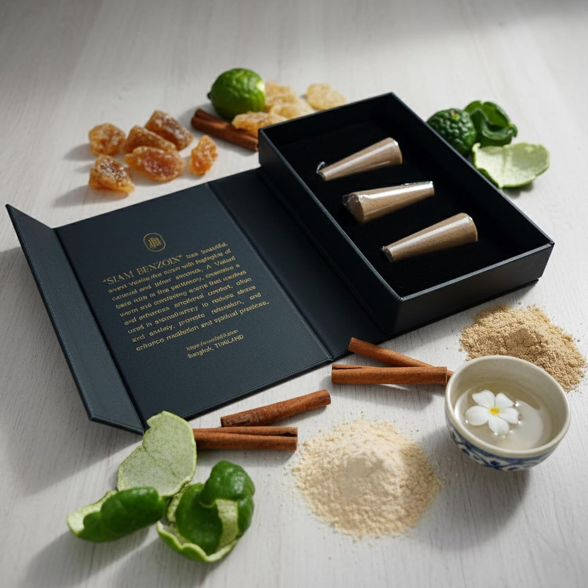 Siam Benzoin Natural Incense Cones - Sweet Vanilla & Sandalwood - Charcoal Free, Long Burning 60 Mins - Premium Thai Incense Cones Scented for Home, Meditation, Yoga & Relaxation