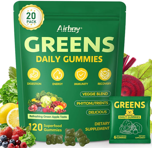 Greens Daily Gummies, Super Greens Multivitamin Gummy for Women and Men, Superfood Gummies with Spirulina, Chlorella, Adaptogens,Fruits, Vegetables, Support Digestion Gut Health - 20 Servings