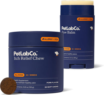 PetLab Co. – Skin Moisture Bundle: Itch Relief Chews Designed to Support Optimum Skin Condition & Occasionally Itchy Skin 30 Count & Dog Paw Balm to Support & Moisturize Dry Paws 2.4 Ounces