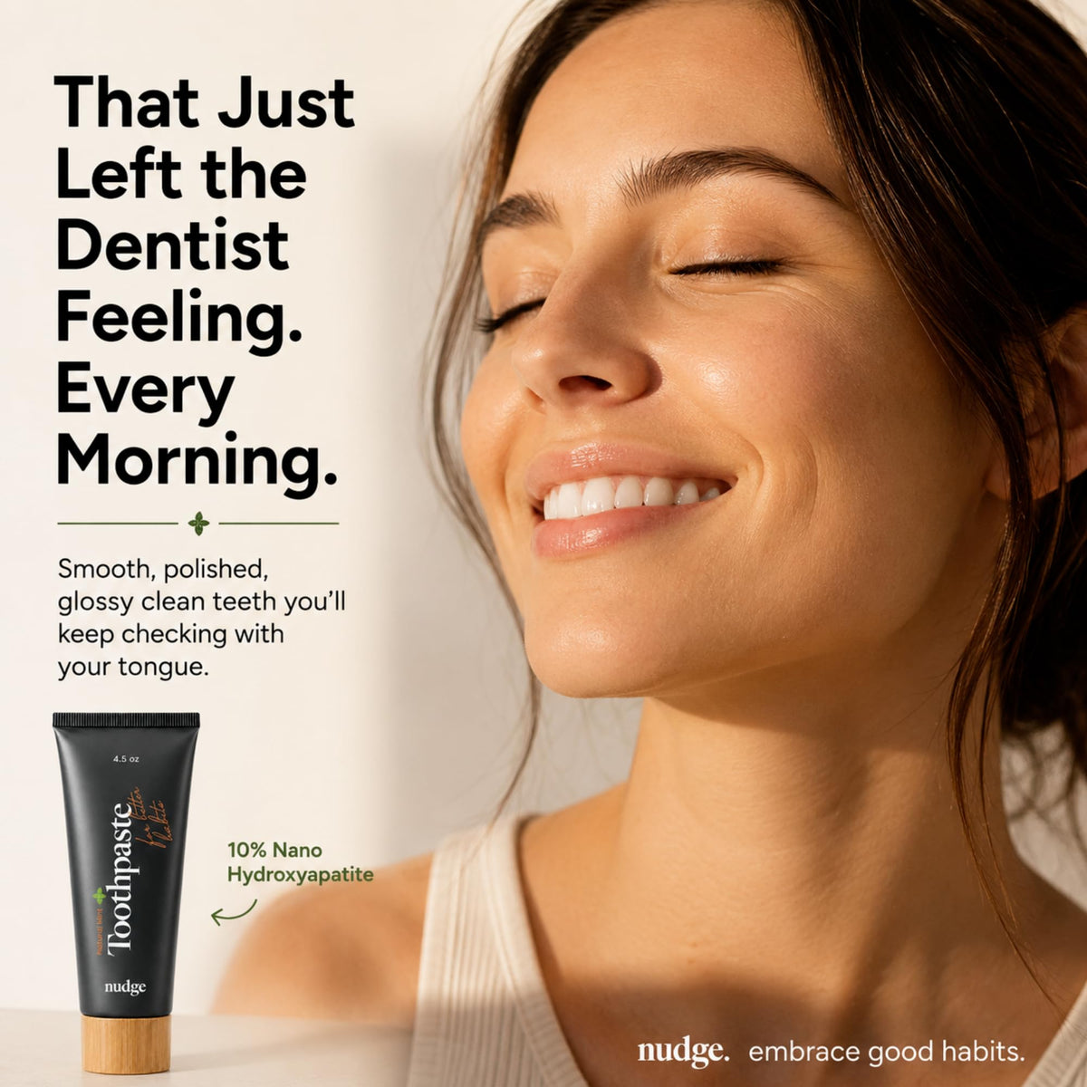 Nudge 10% Nano Hydroxyapatite Toothpaste, Natural Mint, 4.5 oz, Pack of 2