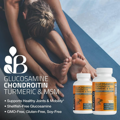 Bronson Glucosamine Chondroitin Turmeric & MSM Joint Support, 60 Capsules | Standardized Boswellia, Shellfish-Free Glucosamine, Mobility & Comfort Support, Non-GMO, Gluten-Free & Soy-Free