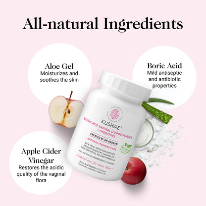 Kushae Boric Acid Suppositories with Applicator, All-Natural Boric Acid Suppositories for Women