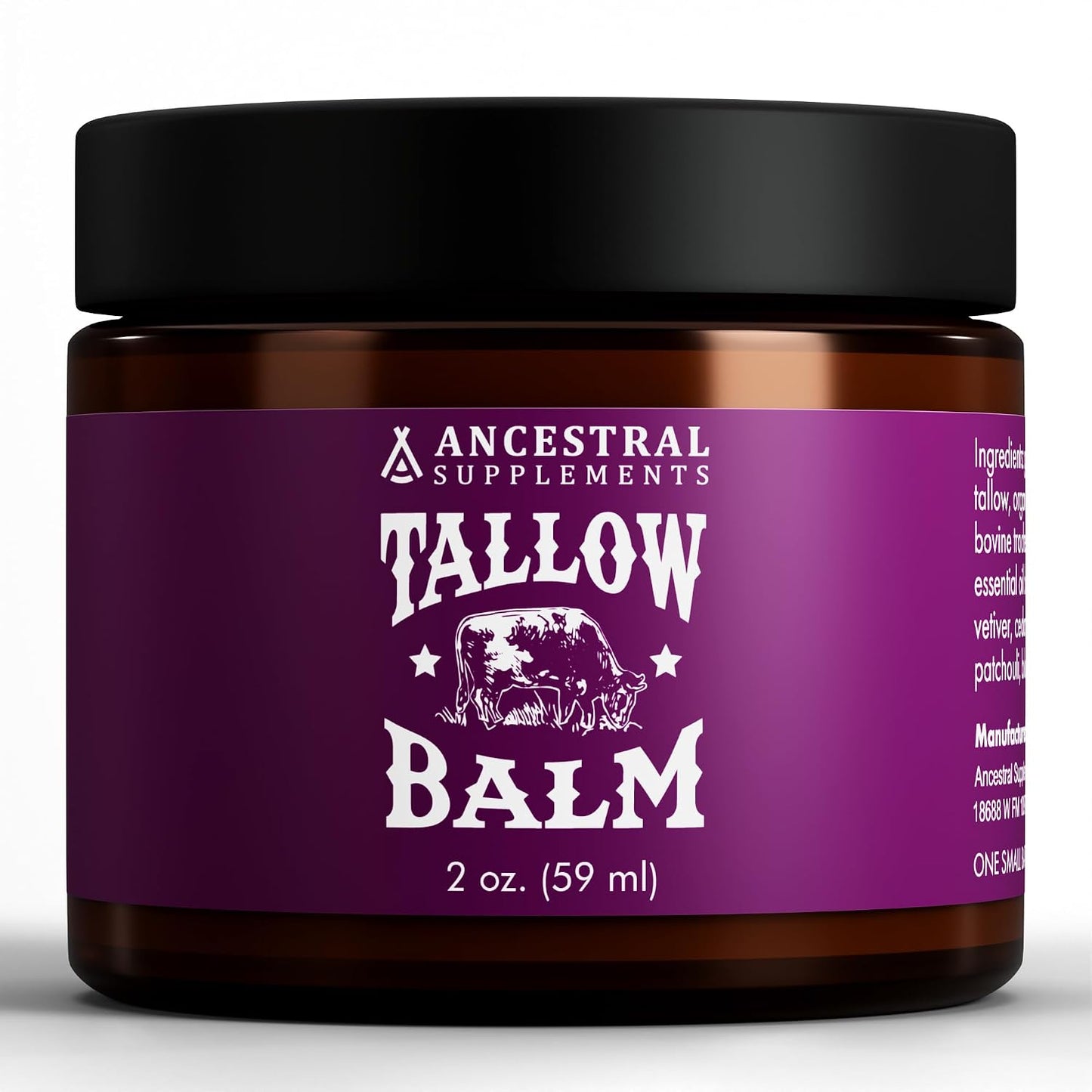 Ancestral Supplements Tallow Balm with Collagen, Face & Body, 2 oz | Whipped beef tallow for skin moisturizes face & body with vitamins A, D, E and K, plus an essential oil blend scent.