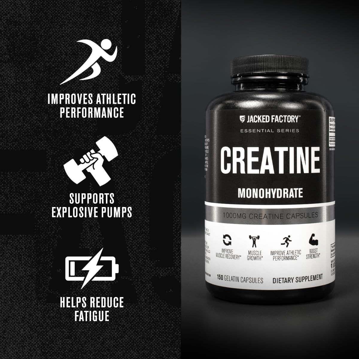 Jacked Factory Creatine Monohydrate Capsules - Creatine Supplement for Muscle Growth
