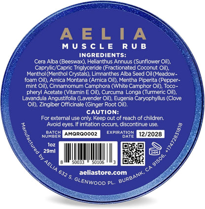 AELIA Muscle Rub - Coconut Oil, Vitamin E, Arnica, Ginger Root, Turmeric & Lavender – 1 oz