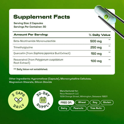 Cata-Kor NMN Supplement – 4-in-1 NAD Supplement with Quercetin | TMG | Resveratrol – NMNH Alternative – Supports Cellular Energy & NAD+ Level – 60 Capsules – Third-Party Tested (1 Pack)