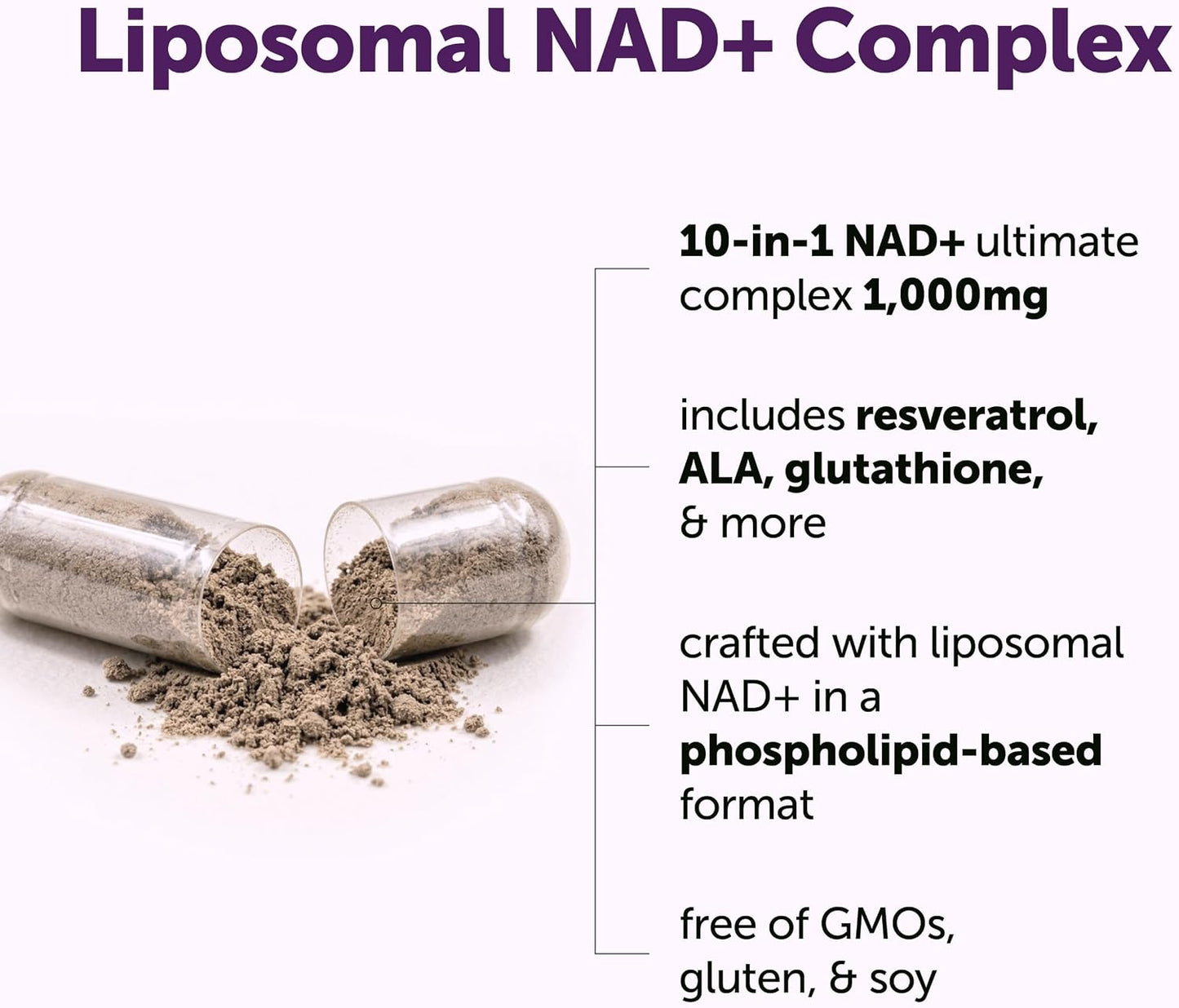 Micro Ingredients Liposomal NAD+ Ultimate Complex 1,000mg | 60 Veggie Capsules | NMN Pathway Formula | 10-in-1 with Resveratrol, Glutathione, & Astaxanthin | NAD Supplement for Women & Men