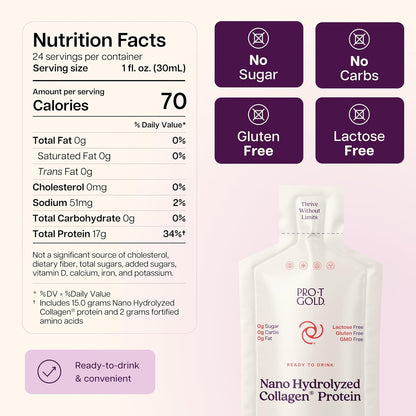 Liquid Collagen Protein Shot, Berry, 17g Protein, 24 pk | Nano Hydrolyzed Grass Fed Collagen, 0g Carbs, Hair, Skin & Nails, Amino Acids, Sugar Free, Gluten Free, 1 fl oz Shots