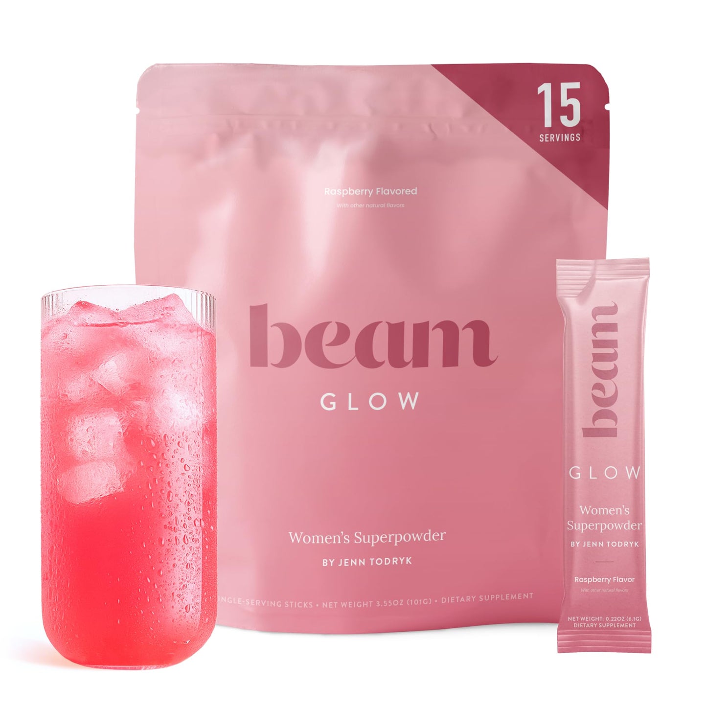 BEAM Glow Hormone Support & Cortisol Supplement for Women - Daily Vitamins for Women with Ashwagandha, Selenium, Zinc, Vitamin A, Biotin for Cycle Health, Mood & Energy, Strawberry Kiwi, 15 Servings