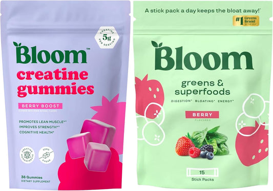 Bloom Creatine Gummies and Berry Greens Stick Packs Bundle