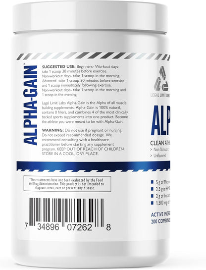 Legal Limit Labs Alpha Gain- Clean Athlete Complex- creatine, HMB, L-Leucine, and Phosphatidic Acid - Lean Muscle 30 Servings