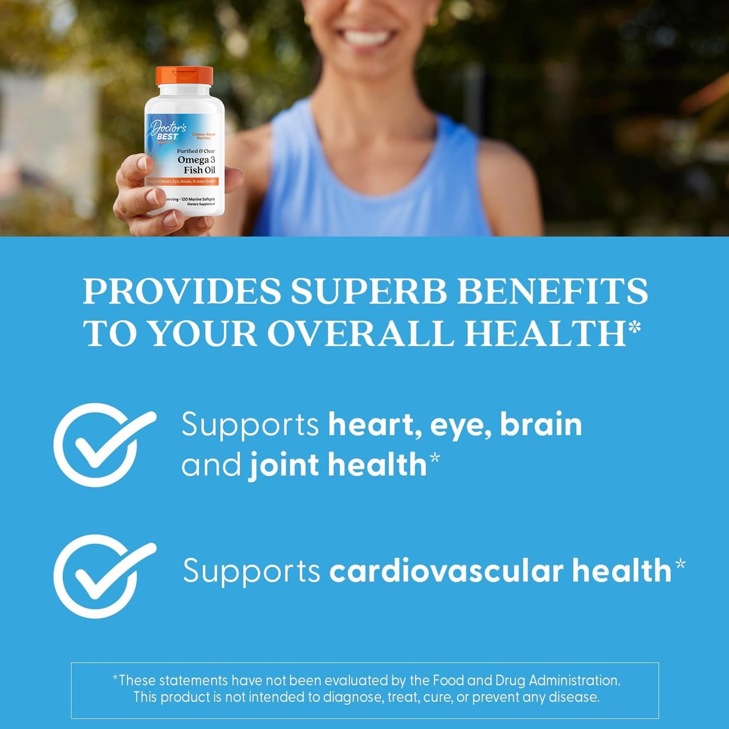 Doctor's Best Omega 3 Fish Oil Supplement for Women & Men - Source of DHA, EPA, & Omega-3 Fatty Acids, Purified, High 2000 mg Potency, Heart Health Support, Non-GMO, Gluten Free - 120 Marine Softgels