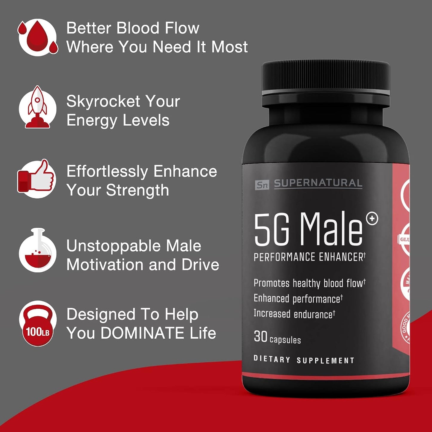 Supernatural Man 5G Male Natural T Booster Enhancing Supplement for Blood Flow, Stamina, Strength & Endurance Ginseng, Garlic, Ginkgo, Ginger Root, Vitamin D - Supports Healthy Males - 30 Capsules