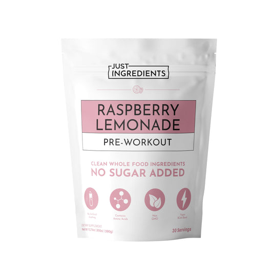 JUST INGREDIENTS Pre-Workout Raspberry Lemonade - Natural, Gluten-Free, No Artificial Sweeteners - 30 Servings, 150mg Caffeine