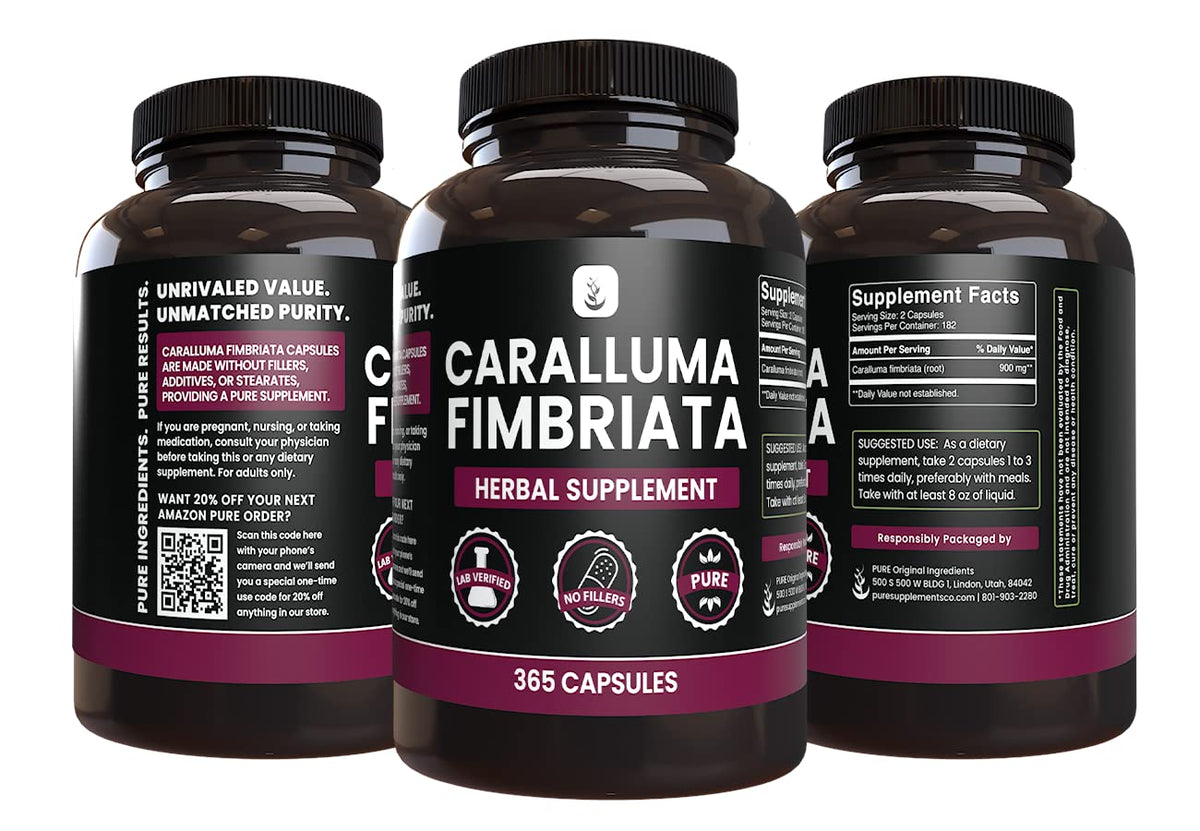 PURE ORIGINAL INGREDIENTS Caralluma Fimbriata (365 Capsules) No Magnesium Or Rice