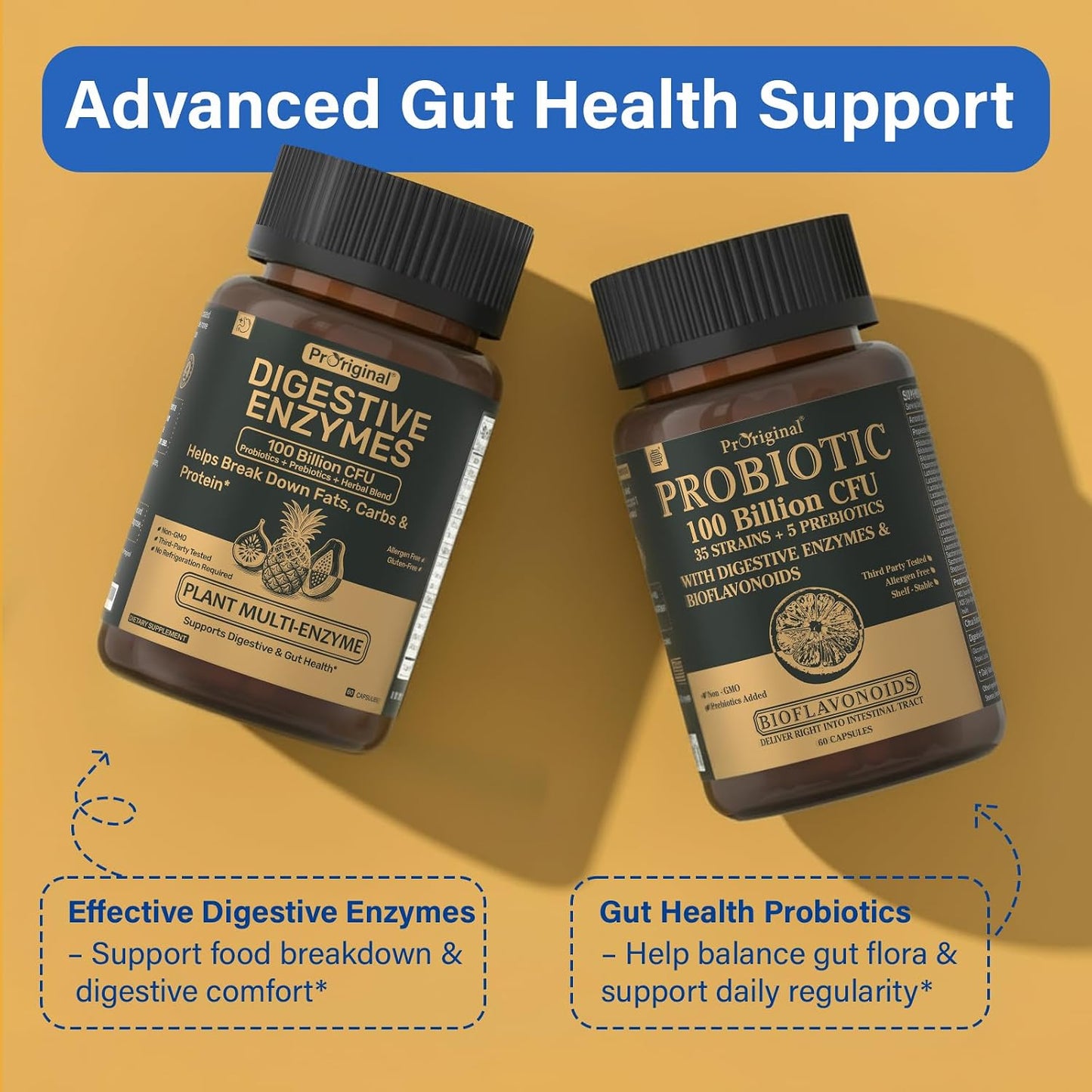 Digestive Enzymes Supplement with 100 Billion CFU Probiotic & Prebiotic | Multi-Enzyme Formula for Women & Men - Supports Digestive & Gut Health, Aids Protein, Carb & Dairy Digestion, 60 Caps