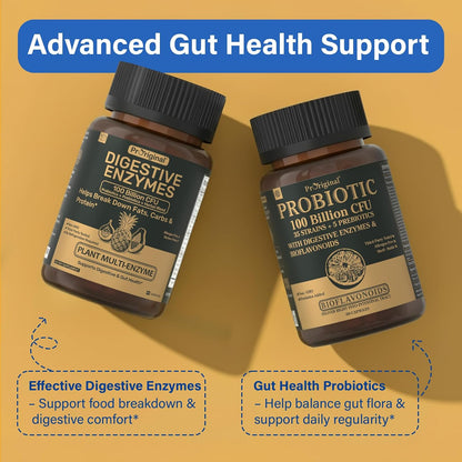 Digestive Enzymes Supplement with 100 Billion CFU Probiotic & Prebiotic | Multi-Enzyme Formula for Women & Men - Supports Digestive & Gut Health, Aids Protein, Carb & Dairy Digestion, 60 Caps
