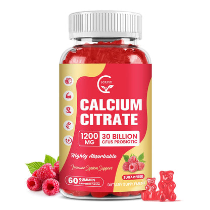 (2 Pack) Sugar Free Calcium Citrate Gummies 1200 mg with Vitamin d3, K2, Magnesium, Zinc for Bone, Muscle & Immune Support, High Absorption Calcium Supplement for Women, Raspberry Flavor, 60 Chews
