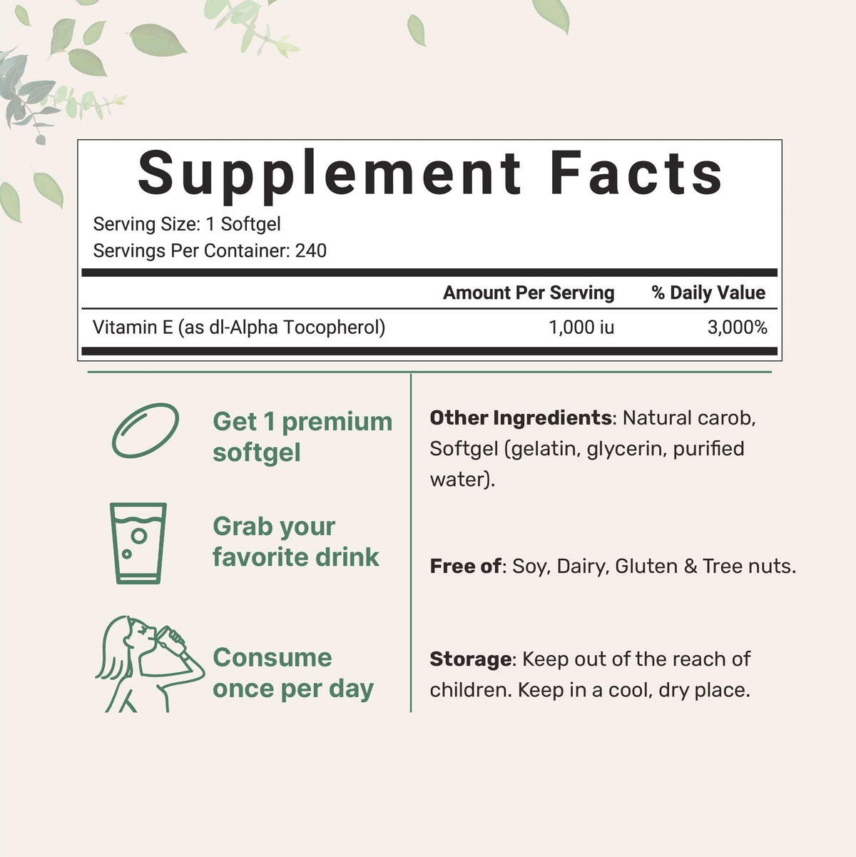 Micro Ingredients Vitamin E 1000 IU, 240 Softgels | Pure Vitamin E Oil Pills