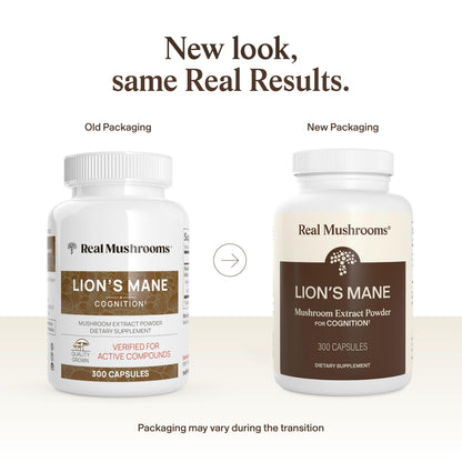 Real Mushrooms Lions Mane Mushroom Cognition (120 Capsules) Lions Mane Mushroom Powder Extract Capsules | Brain Supplement, Brain Vitamins, Focus Supplement
