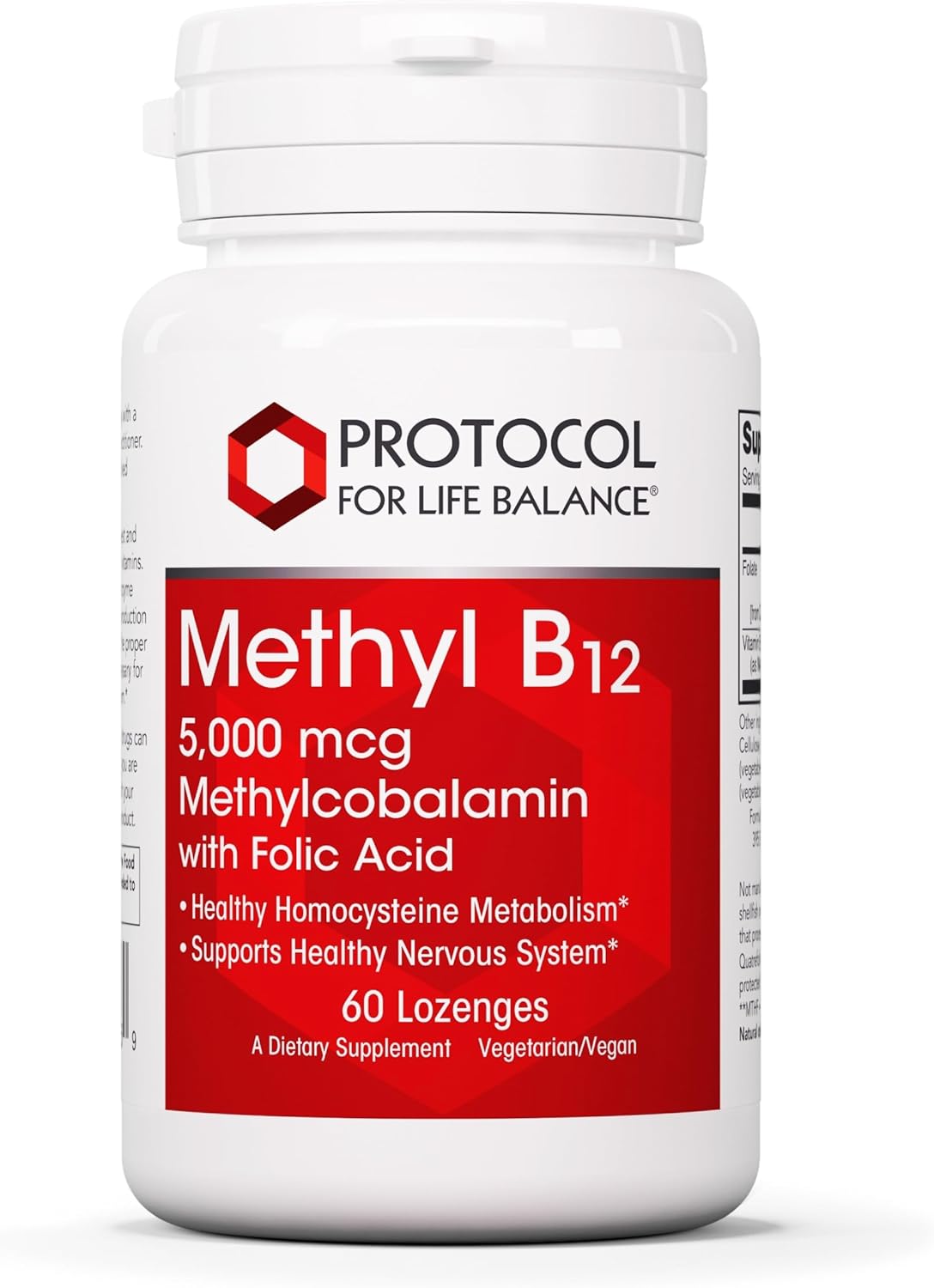 PROTOCOL FOR LIFE BALANCE Methyl B12 5,000 mcg, Brain Health*, 60 Lozenges | Vitamin B12 for Homocysteine Metabolism*, Support Brain Health and Health Nervous System*, Kosher, Halal, and Vegan