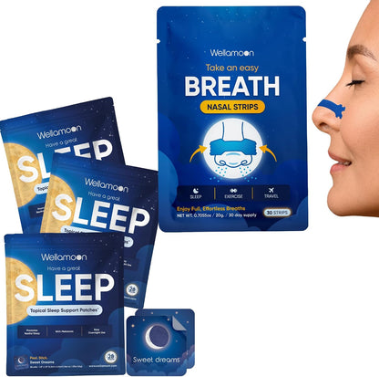 Wellamoon Sleep & Nasal Strip Bundle — Night-time Patch + Nasal Breathing Strips for Better Rest & Comfort