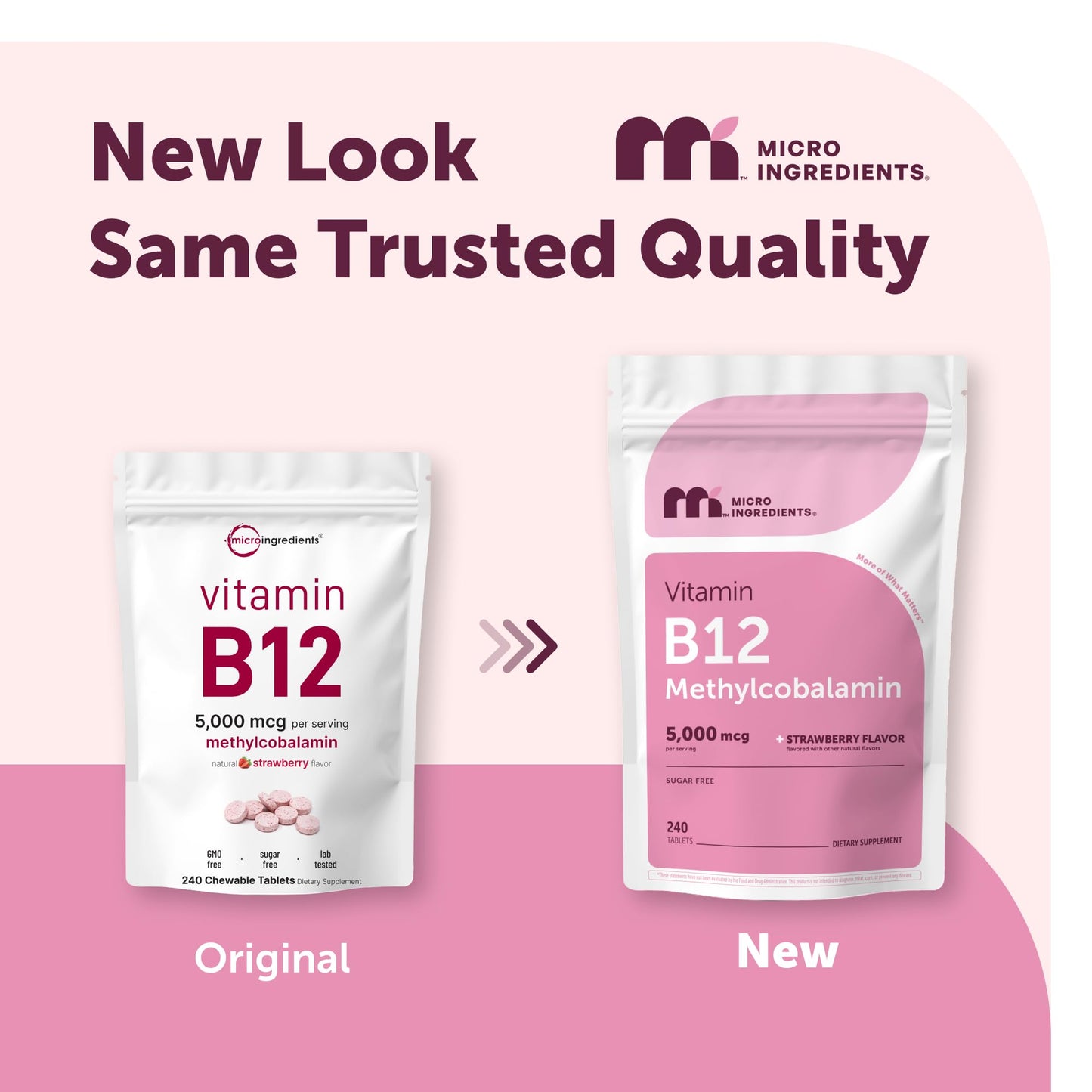 Micro Ingredients Vitamin B12 5,000 mcg | Methylcobalamin – 240 Chewable Tablets | Fast Dissolve, Natural Strawberry Flavor | Vegan, Non-GMO, Gluten Free - 1`