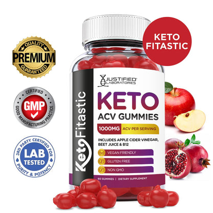 Justified Laboratories (3 Pack) Ketofitastic Keto Gummies 1000MG ACV with Pomegranate